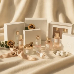 elegant lifestyle photo of premium perfume gift sets
