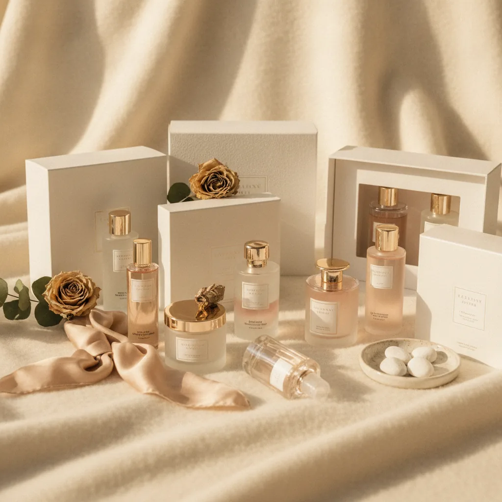 elegant lifestyle photo of premium perfume gift sets